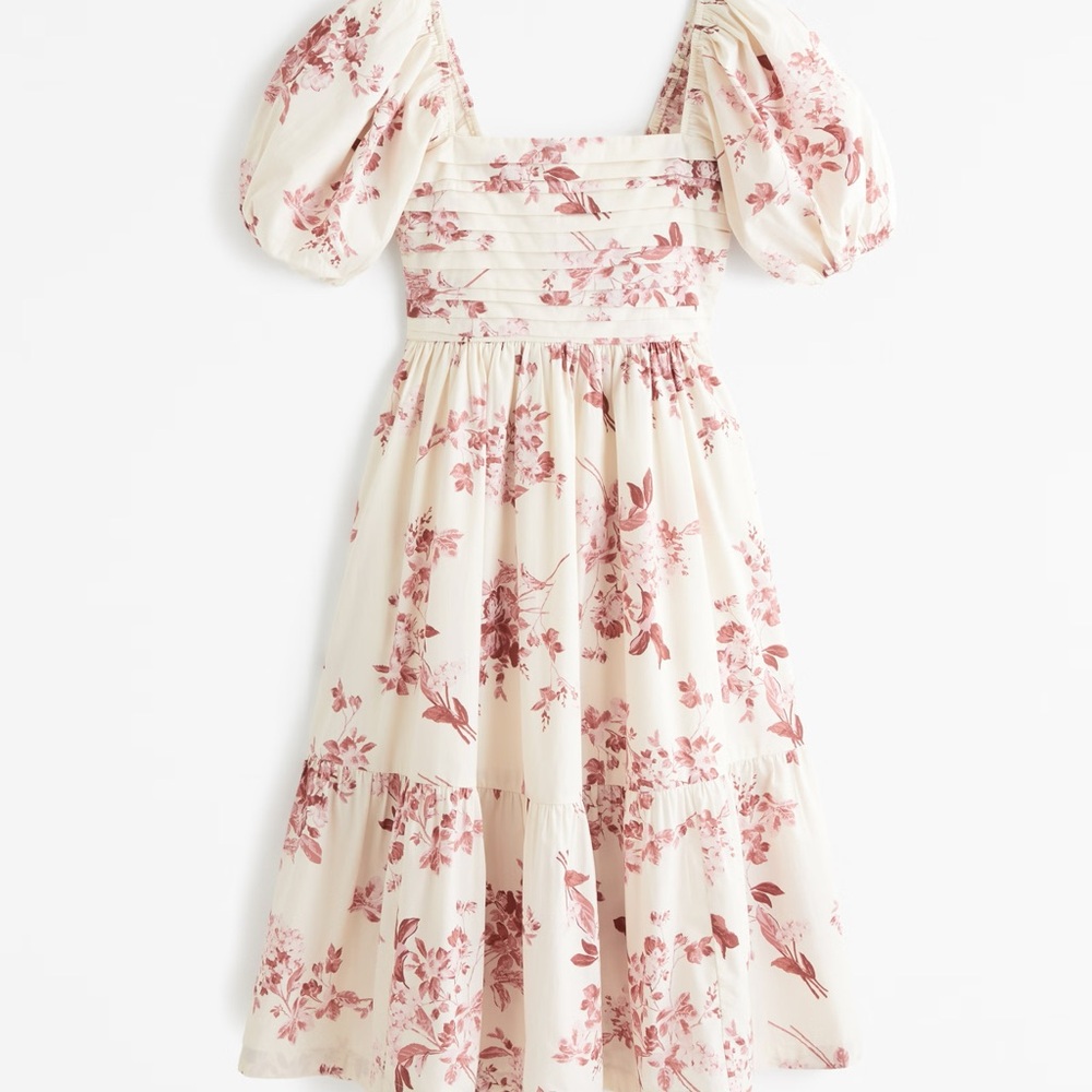 Abercrombie and Fitch White and Pink Floral Emerson Midi Dress